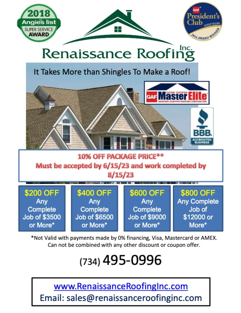 Roofing Coupons in Plymouth, MI | Renaissance Roofing - special